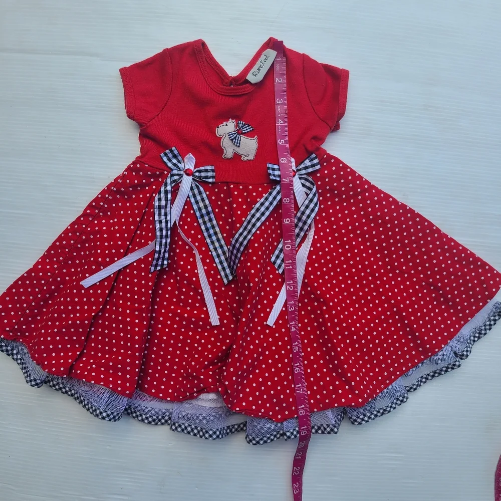RARE TOO girls red polkadot puppy applique twirl dress